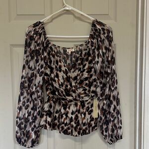 Elegant Animal Print Wrap Blouse
